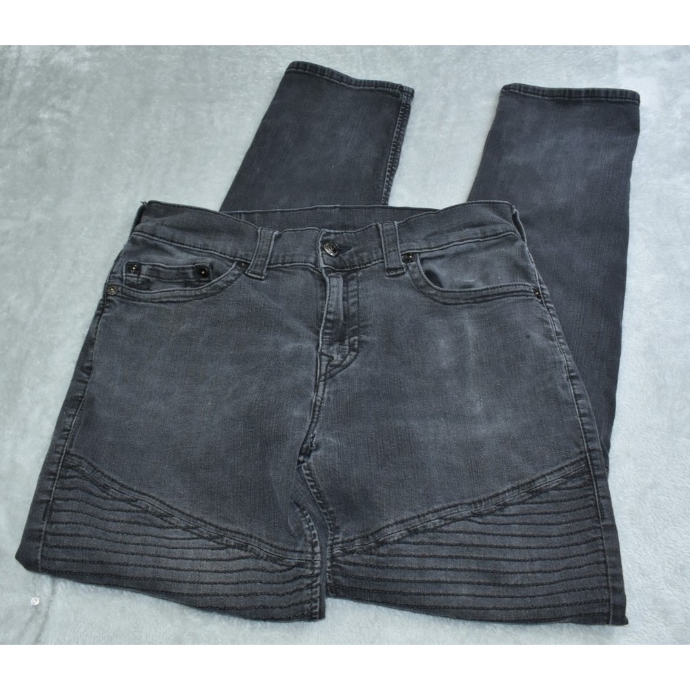 True Religion Geno Men Jeans Size 34 Black Relaxed Slim Stretch Denim Pants